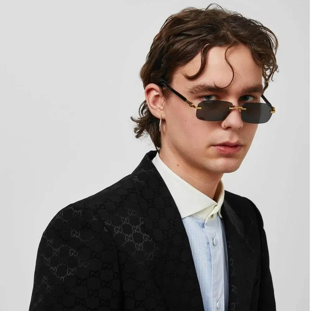 NEW Gucci GG1221S 001 Gold Black Grey Square Men Sunglasses